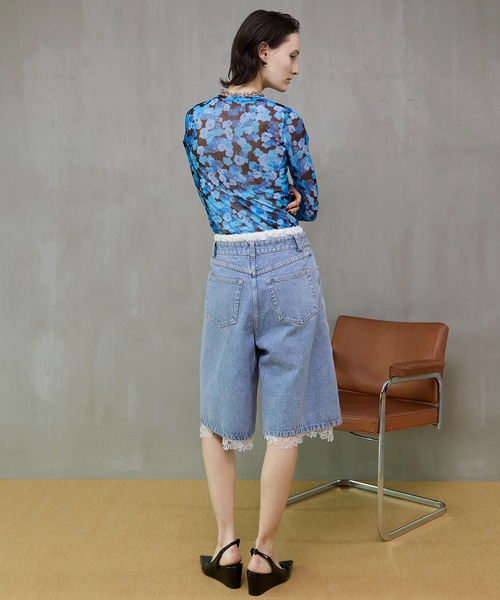 MAISON SPECIAL(メゾンスペシャル)の「Flower Print Tops/ブラーフラワープリントトップス(Tシャツ/カットソー・レディース・オレンジ/ブルー・FREE)」の5枚目の写真