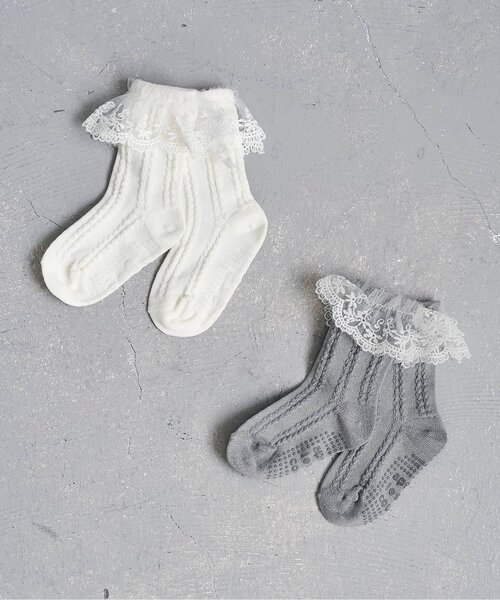 apres les cours(アプレレクール)の「スカラップレースソックス(ソックス/靴下・キッズ・オフホワイト/グレー・21/18/15 /12)」の12枚目の写真