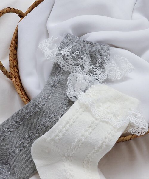 apres les cours(アプレレクール)の「スカラップレースソックス(ソックス/靴下・キッズ・オフホワイト/グレー・21/18/15 /12)」の11枚目の写真