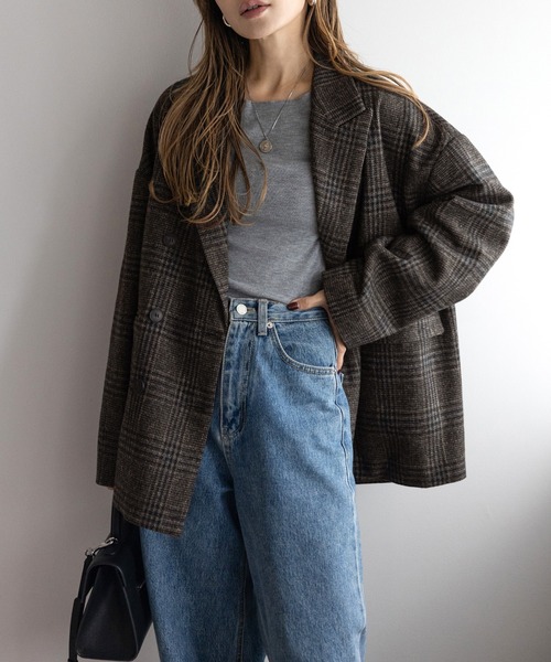 セール】ウールタッチグレンチェックジャケット（テーラードジャケット