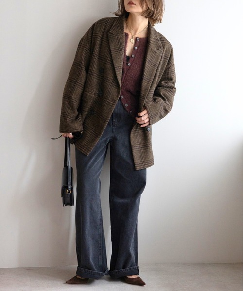 セール】ウールタッチグレンチェックジャケット（チェスターコート