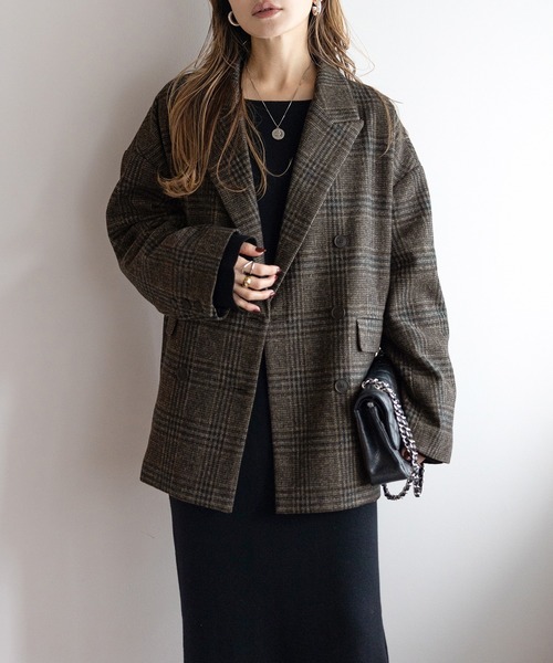 セール】ウールタッチグレンチェックジャケット（テーラードジャケット