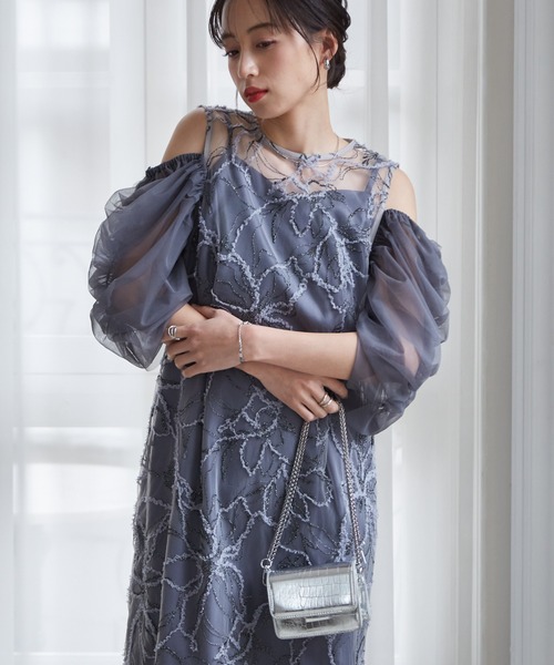 anne by RANAN(anne by RANAN)の「【3WAY/袖取り外し可能】フェザーレースドレス 結婚式 お呼ばれ オケージョンドレス(ドレス・レディース・グレー/ピンク/ブラック系・L/LL/M)」の4枚目の写真