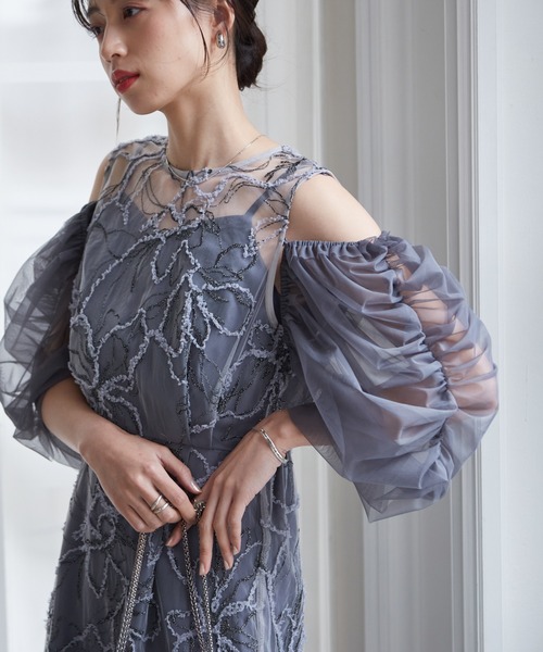 anne by RANAN(anne by RANAN)の「【3WAY/袖取り外し可能】フェザーレースドレス 結婚式 お呼ばれ オケージョンドレス(ドレス・レディース・グレー/ピンク/ブラック系・L/LL/M)」の5枚目の写真