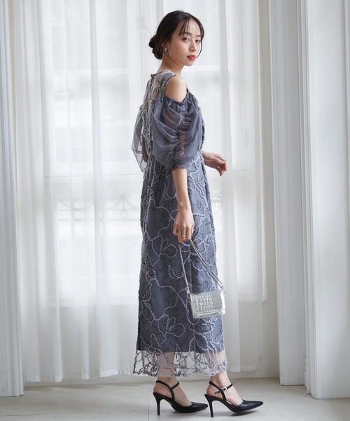 セール】【3WAY/袖取り外し可能】フェザーレースドレス 結婚式