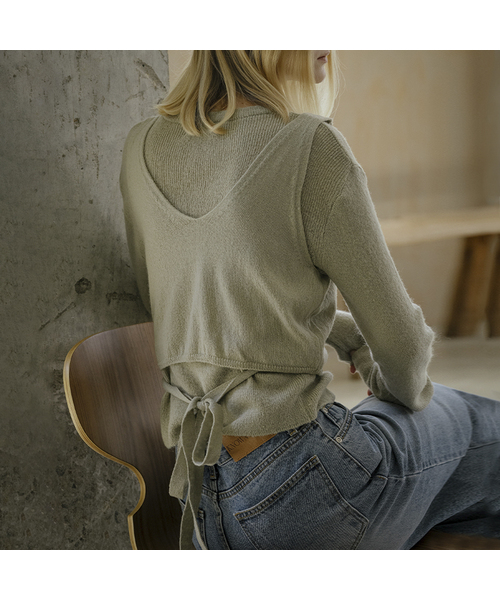 KNOWNBETTER（ノウンベター）の「Wool blend wrap-cardigan set [KNFW04CD06]_[2color]（カーディガン/ボレロ・レディース・アイボリー/ライトカーキ・FREE）」の2枚目の写真