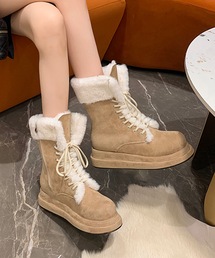 ファー付き レースアップ 厚底 ミドル ブーツ