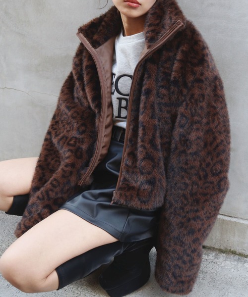 CECIL McBEE（セシルマクビー）の「MIXシャギーレオパード柄ジャケット（その他アウター・レディース・オフホワイト/ブラウン・MEDIUM/LARGE）」の2枚目の写真