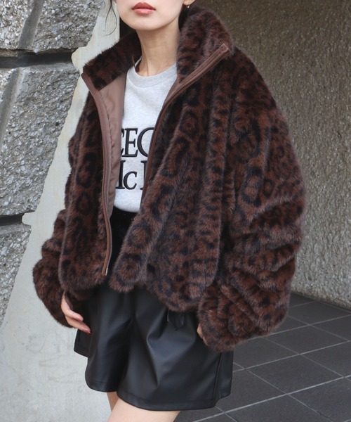 CECIL McBEE（セシルマクビー）の「MIXシャギーレオパード柄ジャケット（その他アウター・レディース・オフホワイト/ブラウン・MEDIUM/LARGE）」の5枚目の写真