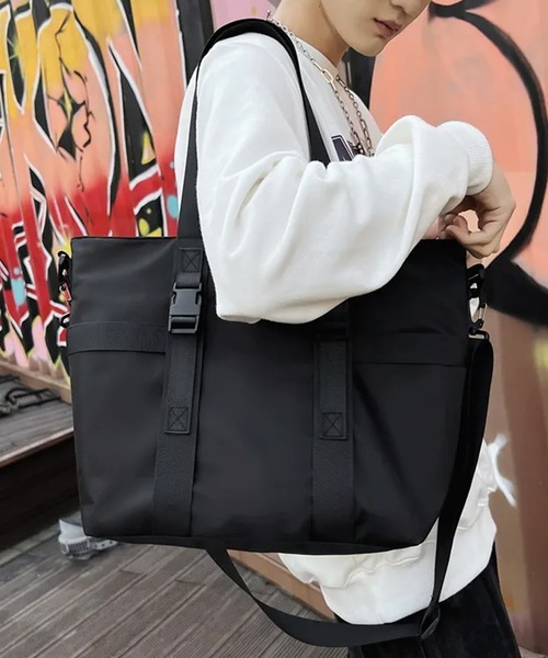 WESTBOY(ウエストボーイ)の「大容量 ユニセックス 軽量 ナイロン トートショルダーバッグ WO25W10BG11(トートバッグ・メンズ・ブラック/グレー・FREE)」の11枚目の写真