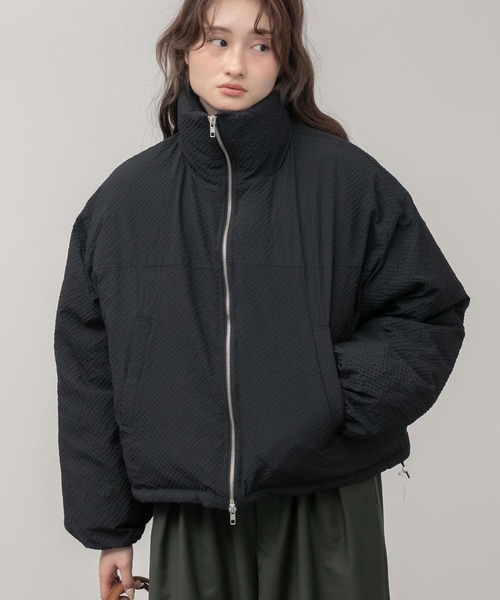 パディングショートダウンジャケット / ブラック ブラウン チェック