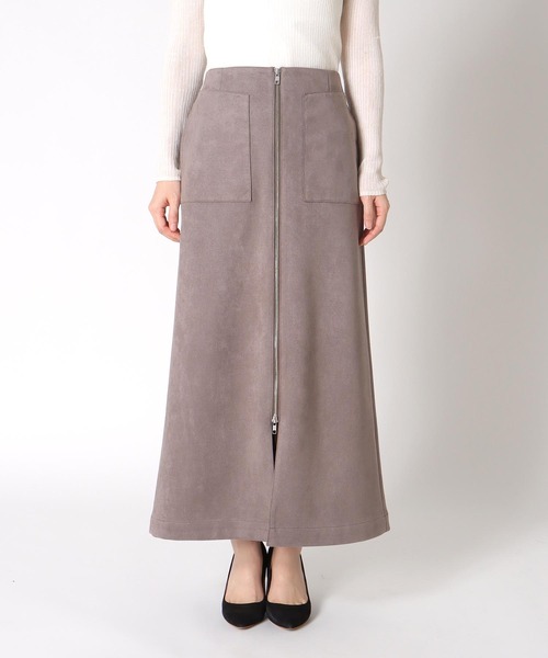 Jines(ジネス)の「ストレッチスエード フロントZIPスカート(スカート・レディース・グレー/ベージュ/モカ・38)」の15枚目の写真