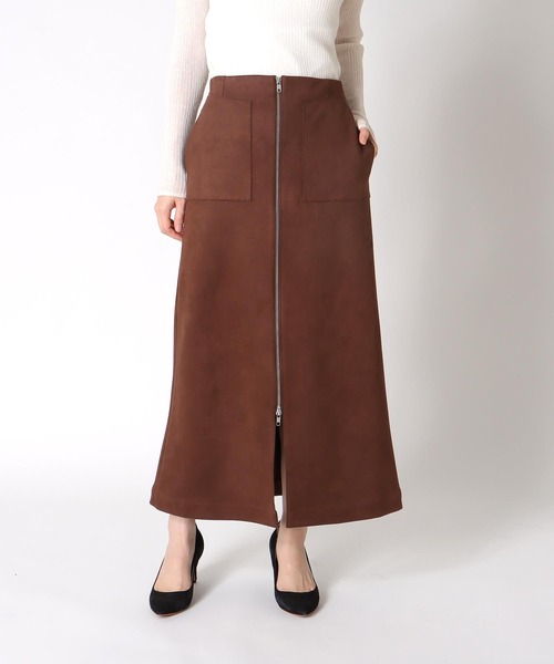 Jines(ジネス)の「ストレッチスエード フロントZIPスカート(スカート・レディース・グレー/ベージュ/モカ・38)」の8枚目の写真