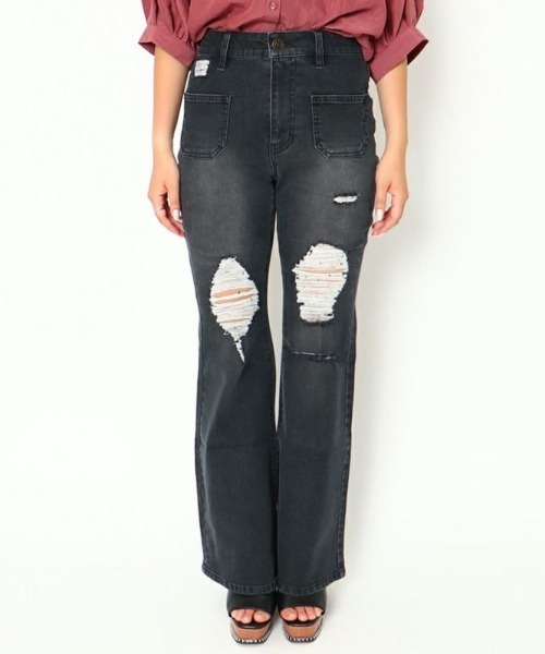 GORGE(ゴージ)の「《美脚×ストレッチ》レディース ダメージ フレアデニムパンツ 体型カバー オールシーズン(その他パンツ・レディース・ブルー/ブラック・S/M)」の4枚目の写真