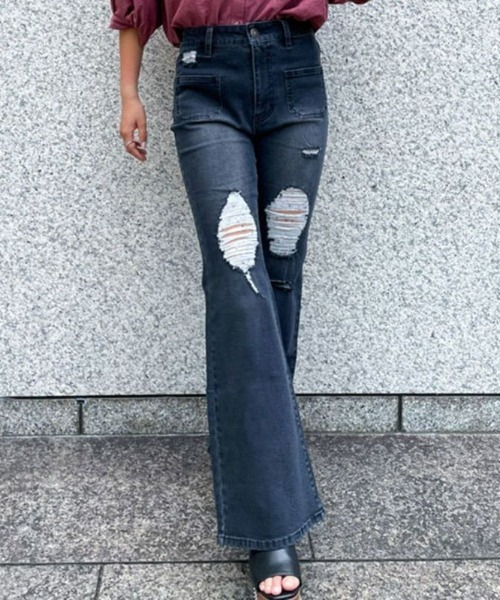 GORGE(ゴージ)の「《美脚×ストレッチ》レディース ダメージ フレアデニムパンツ 体型カバー オールシーズン(その他パンツ・レディース・ブルー/ブラック・S/M)」の8枚目の写真