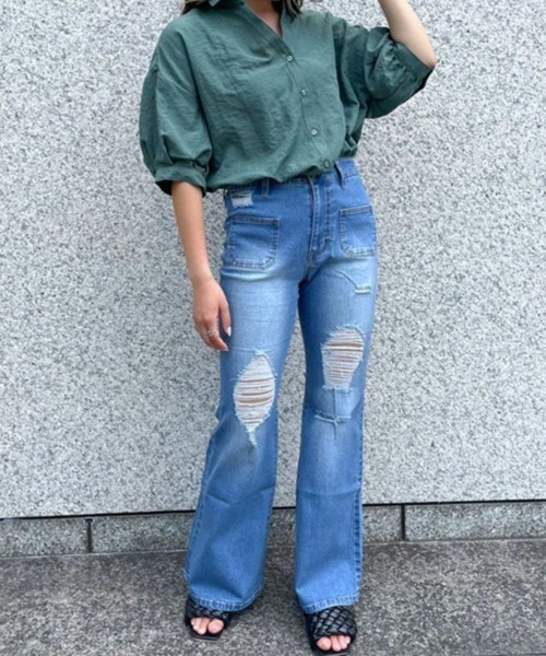 GORGE(ゴージ)の「《美脚×ストレッチ》レディース ダメージ フレアデニムパンツ 体型カバー オールシーズン(その他パンツ・レディース・ブルー/ブラック・S/M)」の10枚目の写真