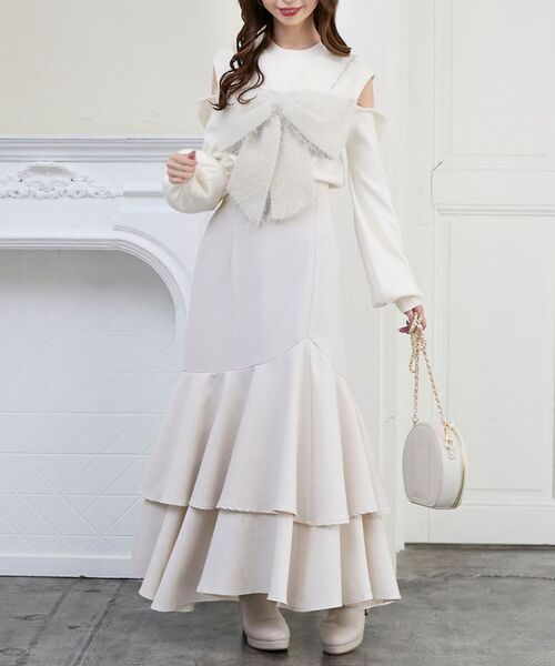 MAJESTIC LEGON（マジェスティックレゴン）の「キラキラレースアップマーメイドスカート（スカート・レディース・アイボリー/ピンクベージュ/ブラック/グレー・MEDIUM/SMALL）」の6枚目の写真