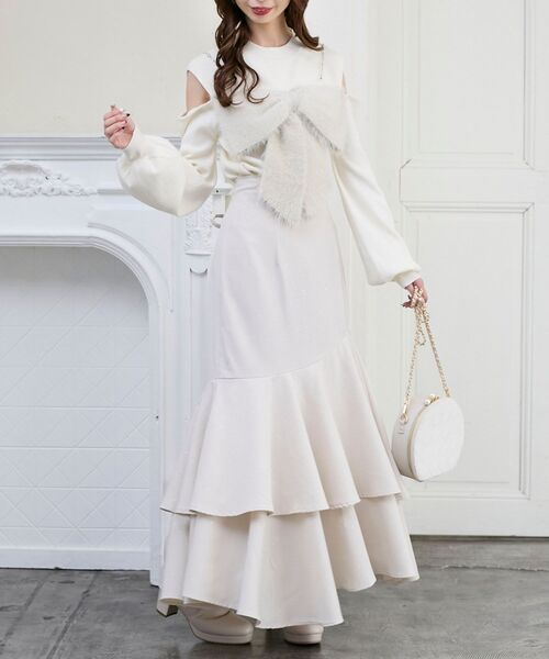 MAJESTIC LEGON（マジェスティックレゴン）の「キラキラレースアップマーメイドスカート（スカート・レディース・アイボリー/ピンクベージュ/ブラック/グレー・MEDIUM/SMALL）」の7枚目の写真