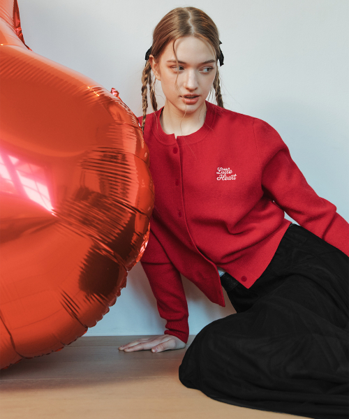ZEROSTREET（ゼロストリート）の「[2カラー] リトルハートカシミヤカーディガン＆マフラーセット（カーディガン/ボレロ・レディース・ブラック/レッド・MEDIUM/SMALL）」の3枚目の写真