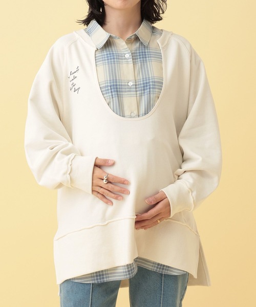 LEPSIM（レプシィム）の「【産前・産後対応】マタニティ／Uネックロゴ刺繍スウェット　634435（マタニティウェア/グッズ・レディース・ネイビー/アイボリー・FREE）」の7枚目の写真