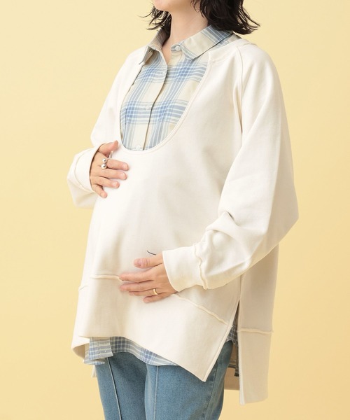 LEPSIM（レプシィム）の「【産前・産後対応】マタニティ／Uネックロゴ刺繍スウェット　634435（マタニティウェア/グッズ・レディース・ネイビー/アイボリー・FREE）」の8枚目の写真