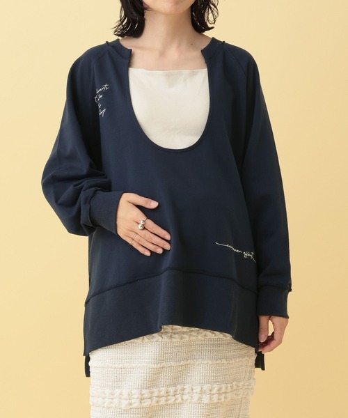 LEPSIM（レプシィム）の「【産前・産後対応】マタニティ／Uネックロゴ刺繍スウェット　634435（マタニティウェア/グッズ・レディース・ネイビー/アイボリー・FREE）」の13枚目の写真