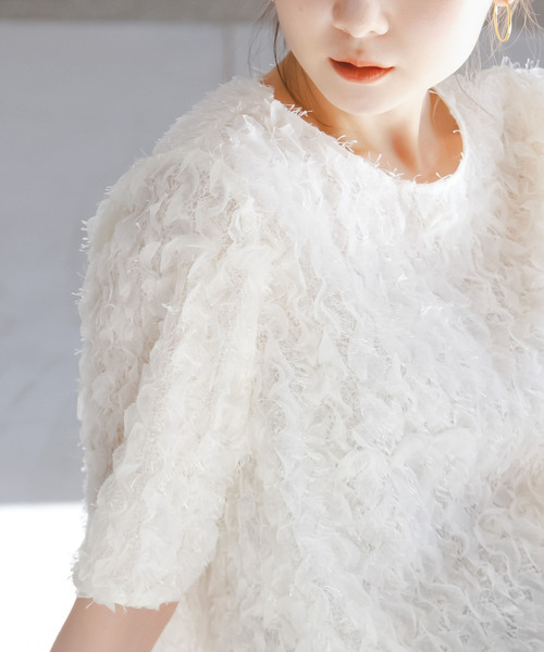 Noble（ノーブル）の「フェザーフリルハーフスリーブブラウス（シャツ/ブラウス・レディース・ホワイト/ブラック・FREE）」の20枚目の写真