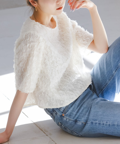 Noble（ノーブル）の「フェザーフリルハーフスリーブブラウス（シャツ/ブラウス・レディース・ホワイト/ブラック・FREE）」の21枚目の写真