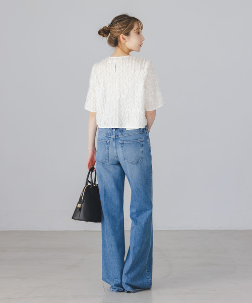 Noble（ノーブル）の「フェザーフリルハーフスリーブブラウス（シャツ/ブラウス・レディース・ホワイト/ブラック・FREE）」の3枚目の写真