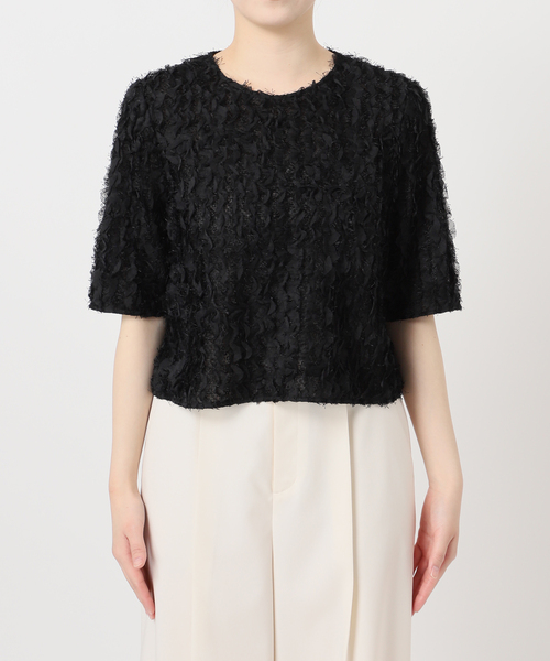 Noble（ノーブル）の「フェザーフリルハーフスリーブブラウス（シャツ/ブラウス・レディース・ホワイト/ブラック・FREE）」の4枚目の写真