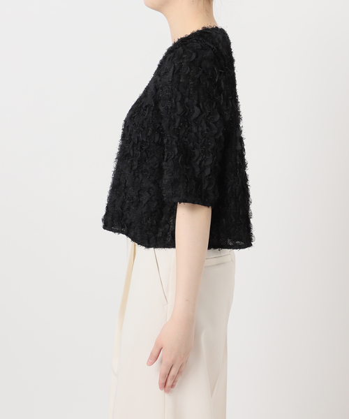 Noble（ノーブル）の「フェザーフリルハーフスリーブブラウス（シャツ/ブラウス・レディース・ホワイト/ブラック・FREE）」の5枚目の写真