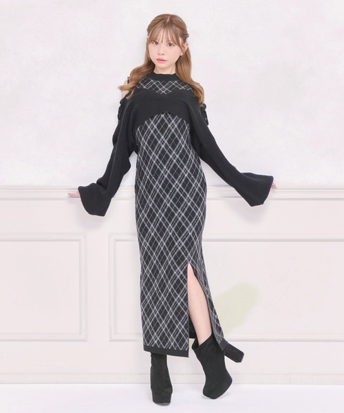 apres jour(アプレジュール)の「レイヤードニットロングワンピース(ワンピース・レディース・ブラック/ブラック系その他/スモークピンク・MEDIUM/SMALL/X-LARGE)」の1枚目の写真