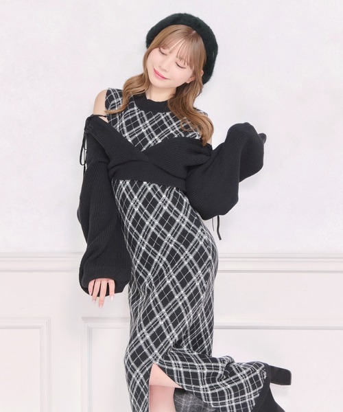 apres jour(アプレジュール)の「レイヤードニットロングワンピース(ワンピース・レディース・ブラック/ブラック系その他/スモークピンク・MEDIUM/SMALL/X-LARGE)」の4枚目の写真
