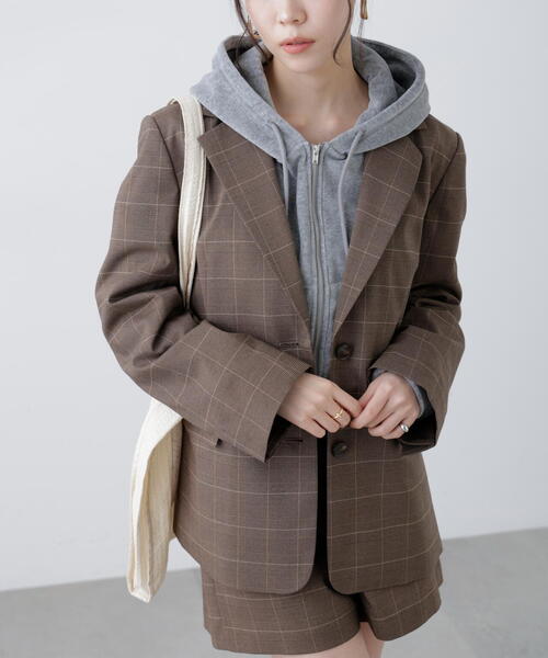 FREE'S MART(フリーズマート)の「◆〈セットアップ対応〉オーバーサイズシングルジャケット(テーラードジャケット・レディース・ネイビー/ベージュ系その他/ブラウン系その他・MEDIUM/SMALL)」の2枚目の写真