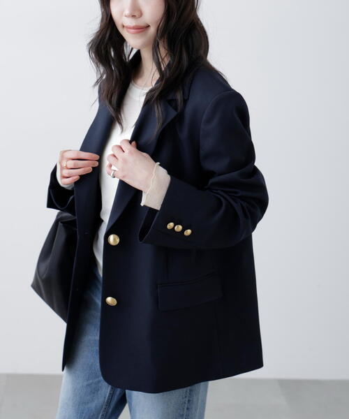 FREE'S MART(フリーズマート)の「◆〈セットアップ対応〉オーバーサイズシングルジャケット(テーラードジャケット・レディース・ネイビー/ベージュ系その他/ブラウン系その他・MEDIUM/SMALL)」の4枚目の写真