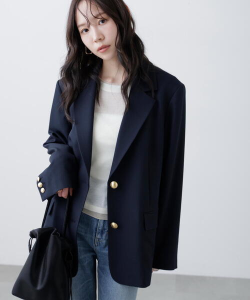 FREE'S MART(フリーズマート)の「◆〈セットアップ対応〉オーバーサイズシングルジャケット(テーラードジャケット・レディース・ネイビー/ベージュ系その他/ブラウン系その他・MEDIUM/SMALL)」の5枚目の写真