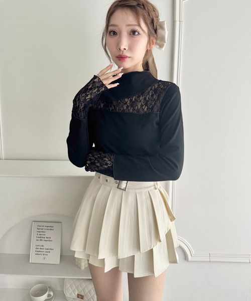 Loueme（ルエム）の「レース切替リブトップス（Tシャツ/カットソー・レディース・オフホワイト/ブラック・M）」の12枚目の写真