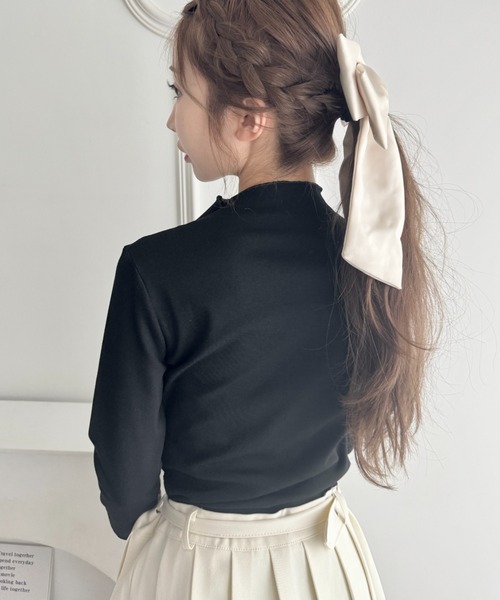 Loueme（ルエム）の「レース切替リブトップス（Tシャツ/カットソー・レディース・オフホワイト/ブラック・M）」の10枚目の写真