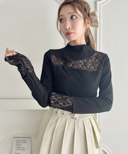 Loueme（ルエム）の「レース切替リブトップス（Tシャツ/カットソー・レディース・オフホワイト/ブラック・M）」の11枚目の写真