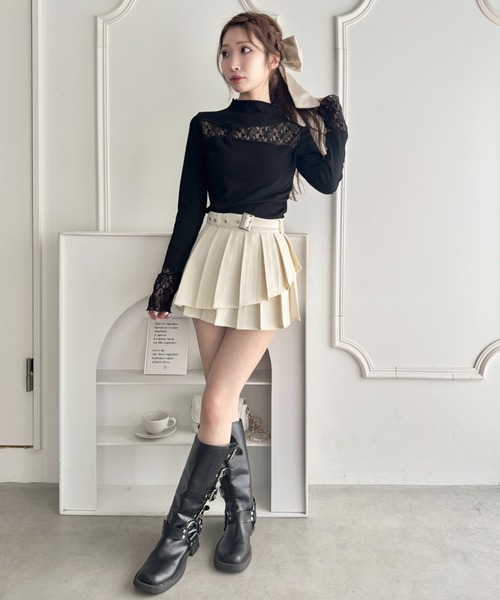 Loueme（ルエム）の「レース切替リブトップス（Tシャツ/カットソー・レディース・オフホワイト/ブラック・M）」の14枚目の写真