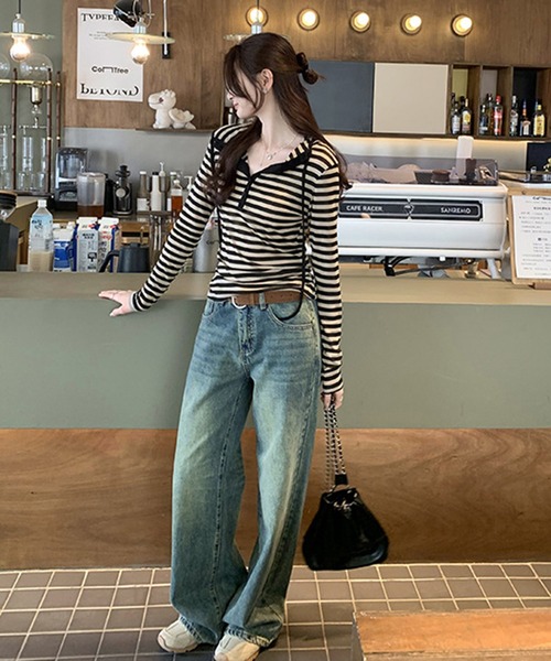 shyam inspiration(シャムインスピレーション)の「人気につき再登場!/タイトボーダーフード付きロンT/ヘンリーネック(Tシャツ/カットソー・レディース・ブラック×ホワイト/ブラック×グレー・LARGE/MEDIUM)」の20枚目の写真