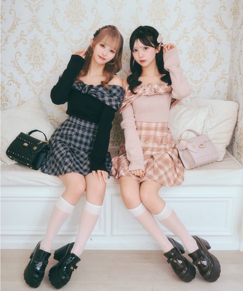 LAFARY(ラファリー)の「オフショルチェックニットトップス(Tシャツ/カットソー・レディース・ピンク/ブラック/ベージュ・FREE)」の20枚目の写真