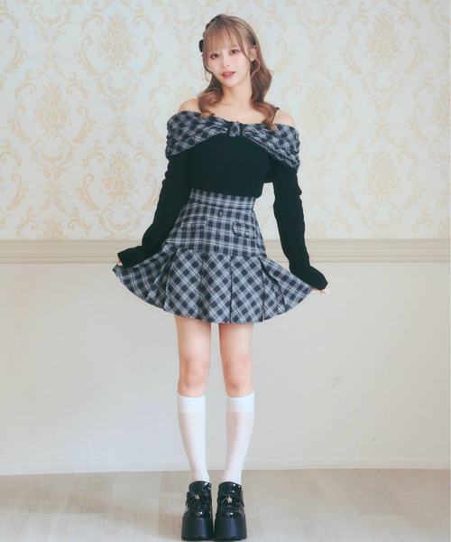 LAFARY(ラファリー)の「オフショルチェックニットトップス(Tシャツ/カットソー・レディース・ピンク/ブラック/ベージュ・FREE)」の22枚目の写真