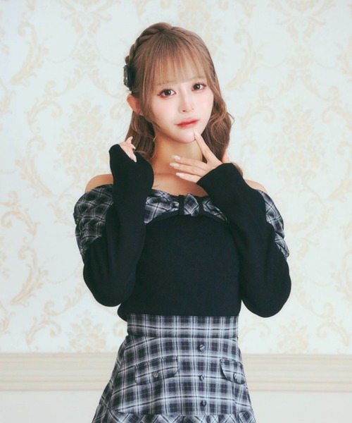 LAFARY(ラファリー)の「オフショルチェックニットトップス(Tシャツ/カットソー・レディース・ピンク/ブラック/ベージュ・FREE)」の21枚目の写真