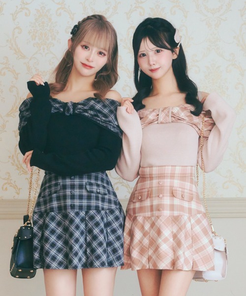 LAFARY(ラファリー)の「オフショルチェックニットトップス(Tシャツ/カットソー・レディース・ピンク/ブラック/ベージュ・FREE)」の17枚目の写真