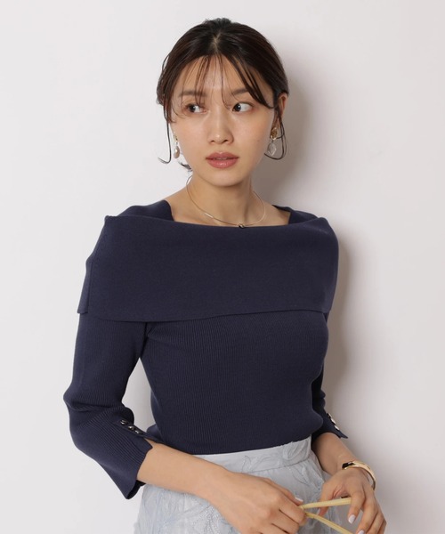 JUSGLITTY(ジャスグリッティー)の「7分袖ケープオフショルニット(ニット/セーター・レディース・ピンク/ベージュ系その他/ブルー系その他3/ネイビー/ホワイト・2)」の1枚目の写真