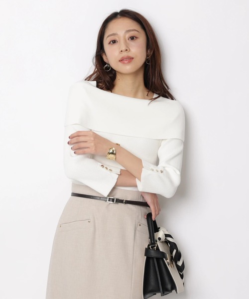 JUSGLITTY(ジャスグリッティー)の「7分袖ケープオフショルニット(ニット/セーター・レディース・ピンク/ベージュ系その他/ブルー系その他3/ネイビー/ホワイト・2)」の2枚目の写真