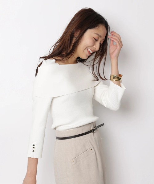 JUSGLITTY(ジャスグリッティー)の「7分袖ケープオフショルニット(ニット/セーター・レディース・ピンク/ベージュ系その他/ブルー系その他3/ネイビー/ホワイト・2)」の6枚目の写真