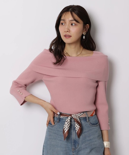 JUSGLITTY(ジャスグリッティー)の「7分袖ケープオフショルニット(ニット/セーター・レディース・ピンク/ベージュ系その他/ブルー系その他3/ネイビー/ホワイト・2)」の15枚目の写真