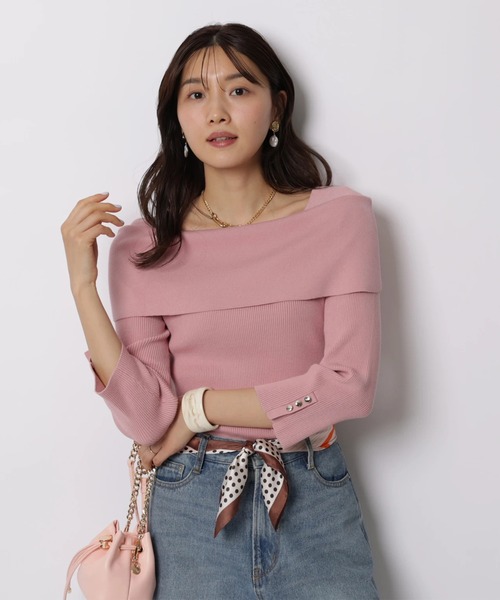 JUSGLITTY(ジャスグリッティー)の「7分袖ケープオフショルニット(ニット/セーター・レディース・ピンク/ベージュ系その他/ブルー系その他3/ネイビー/ホワイト・2)」の16枚目の写真